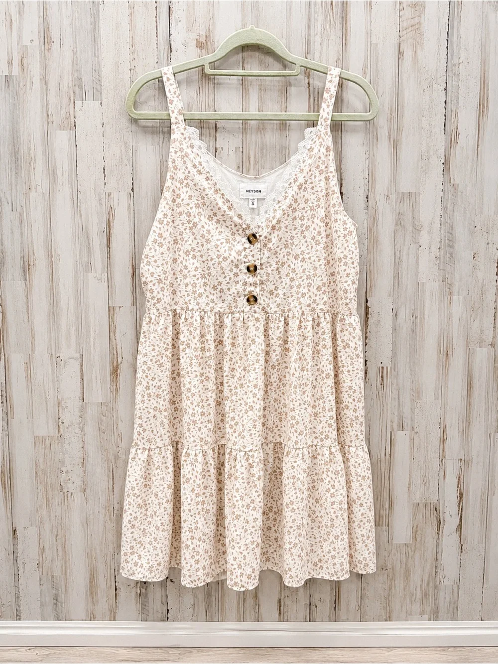 Heyson Floral Babydoll Dress Small Cream Ditsy Floral Lace Trim Cottagecore - Picture 1 of 8